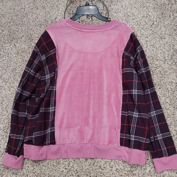 3229 Size 1X Upcycled Peace Sign Velour and Flannel Shirt. - Picture 4 of 4